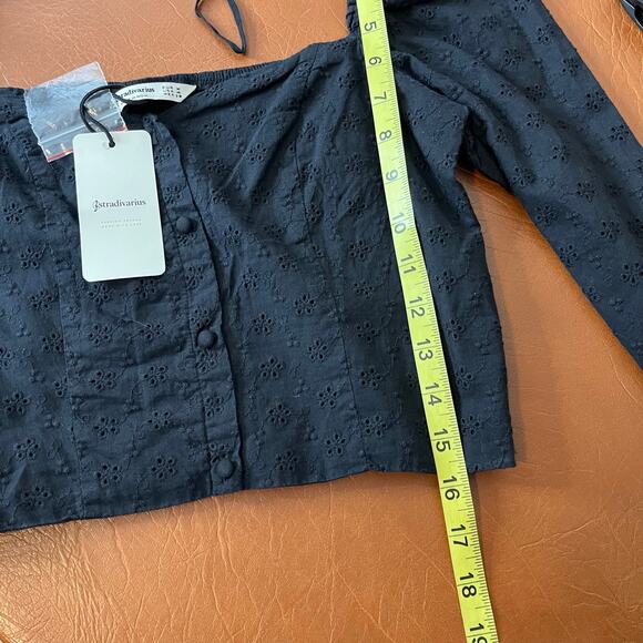 ASOS Stradivarius Square Neck Button Front Black Puff Sleeve Shirt NWT Medium - Picture 14 of 14